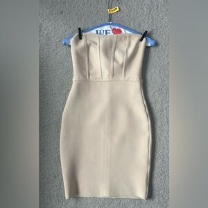 Elegant Nude Strapless Dress event Wedding Party